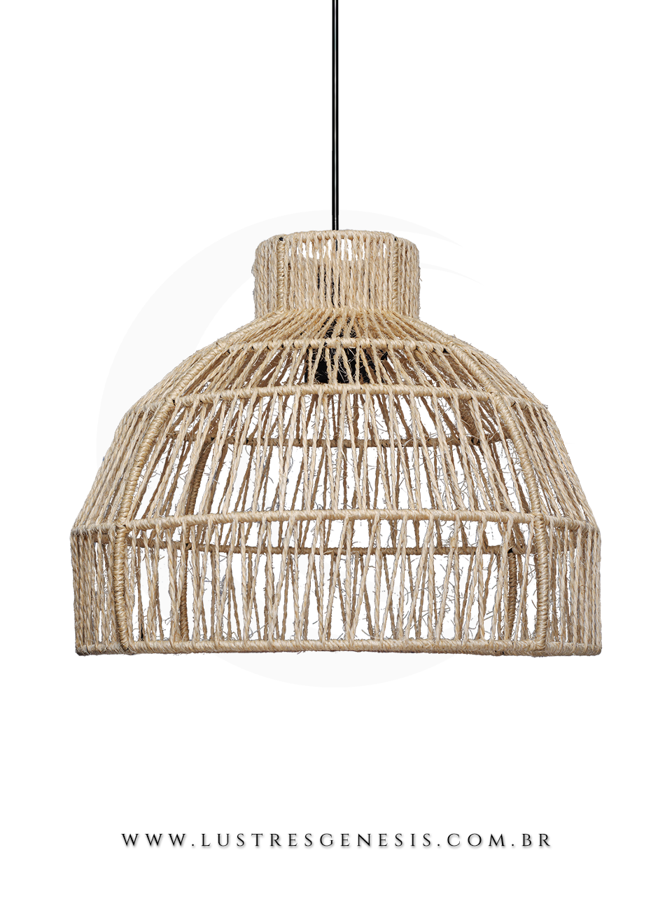 Luminária Pendente Palha Lanai Bege Natural Modelo Rústico 43cm para Sala de Jantar Sala de Estar Quarto Living